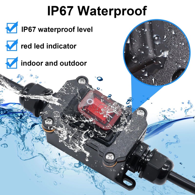 Bemaka IP67 Waterproof Inline Switch 12V DC 20A 4Pin 2 Position On/Off Toggle Switch with 14 AWG Wire Outdoor Inline Cord Switch with Red LED Rocker Button - Image 3